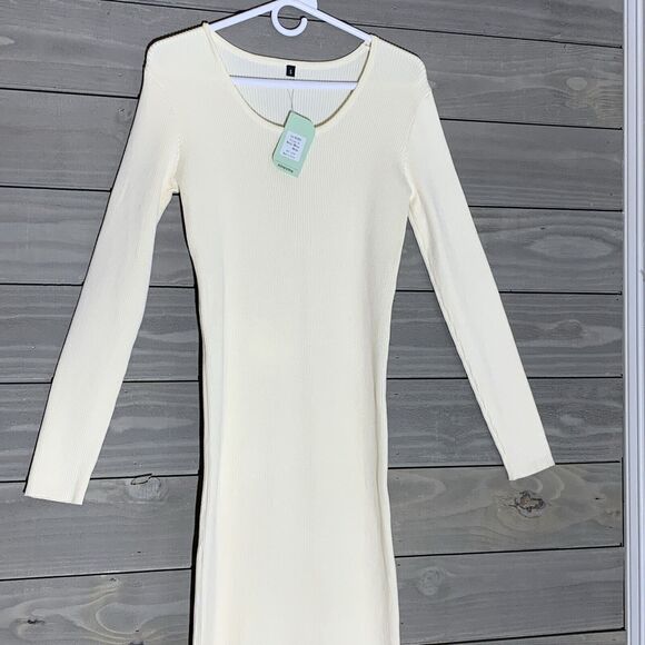 Ninovino Ivory Ribbed Sweater Dress MIDI Womens S - Picture 5 of 7